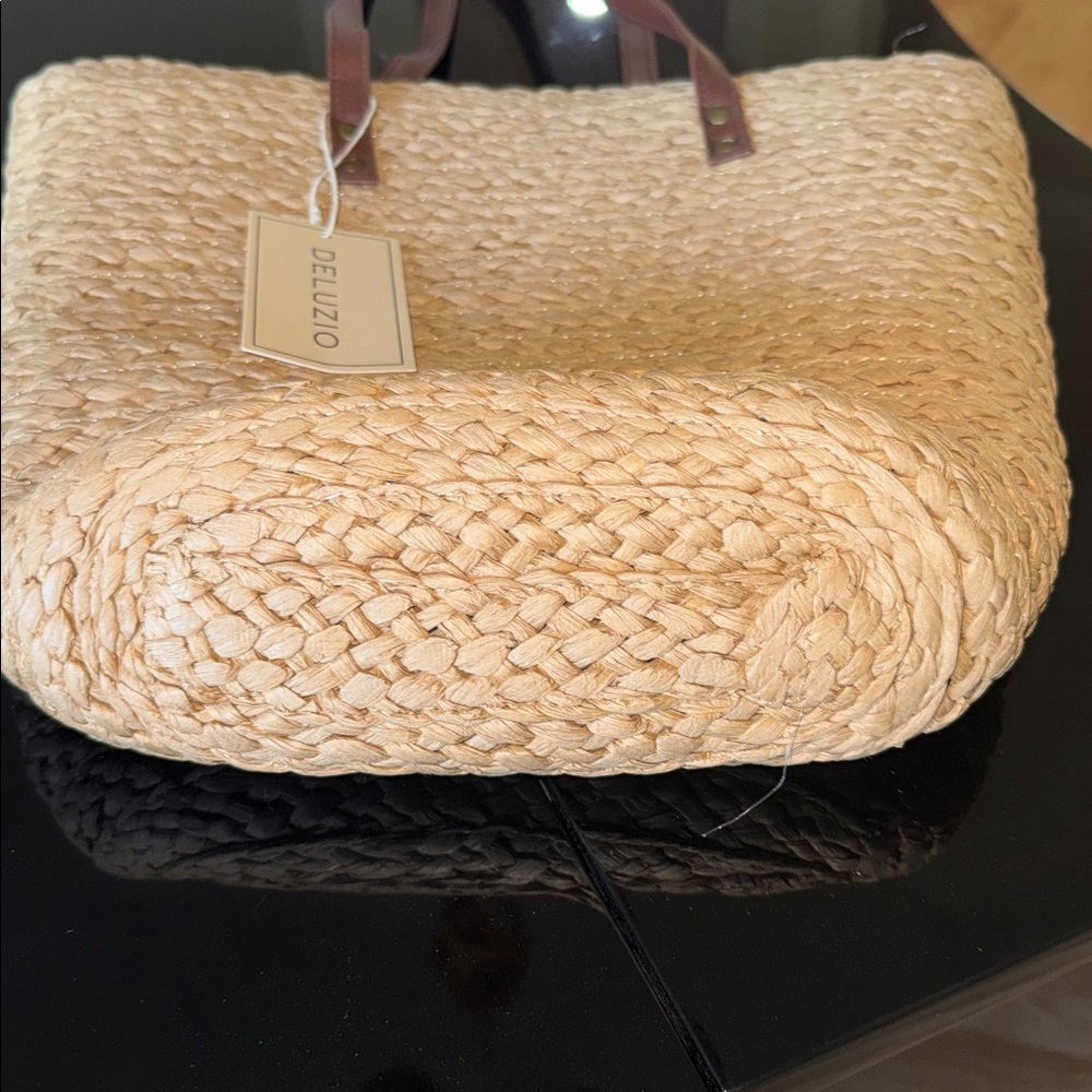 Natural Straw Tote with Brown Handles - Picture 3 of 5
